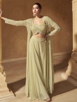 Light Gold Real Georgette Shrug Style Lehenga Choli